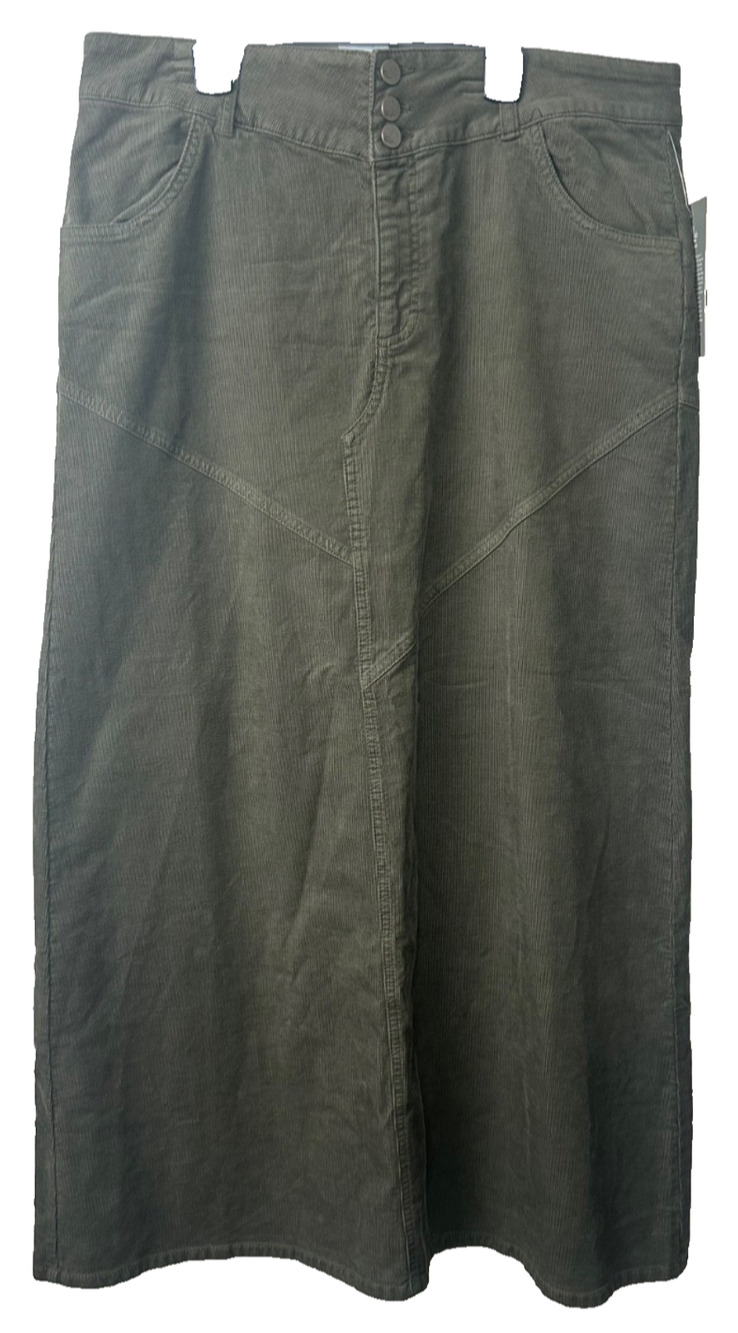 NEW WASH LAB Denim Corduroy Boho Midi Skirt size 32 Golden Pine $148 Aline D49